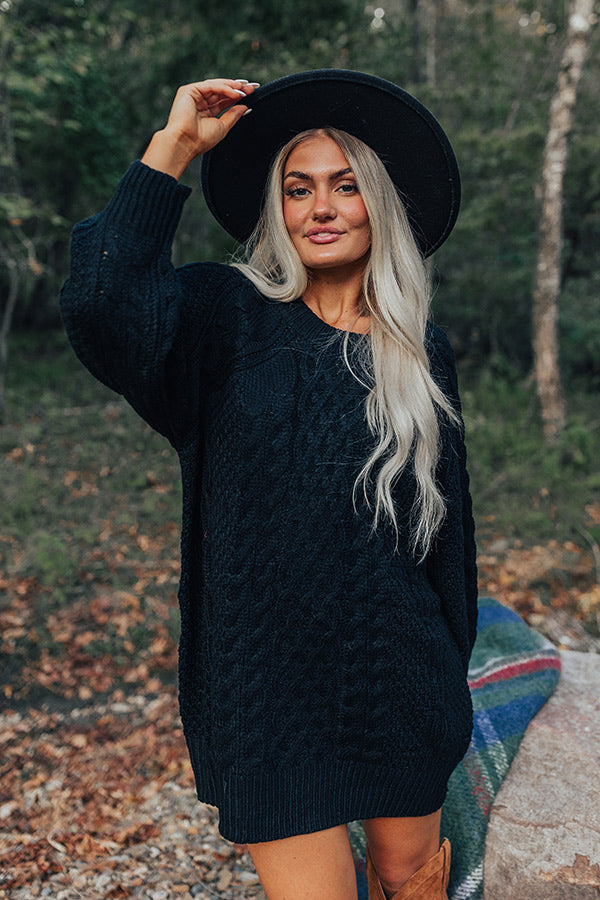 Seasonal Treats Cable Knit Sweater Dress in Black Seasonal Treats Cable Knit Sweater Dress in Black