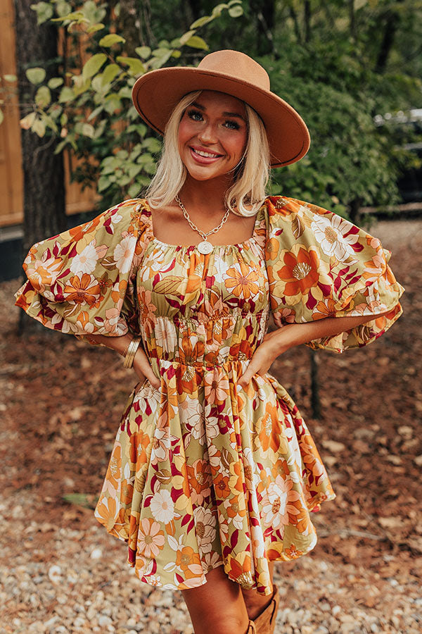 Happy Haven Floral Mini Dress in Olive
