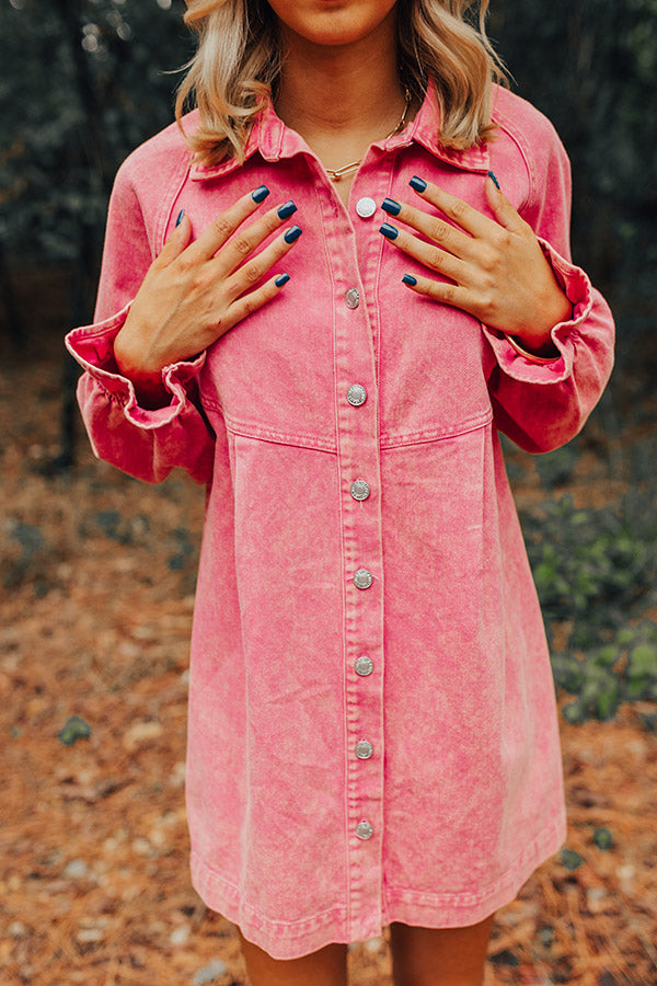 bright pink denim dress Marissa Bright Pink Denim Mini Dress Get That Trend