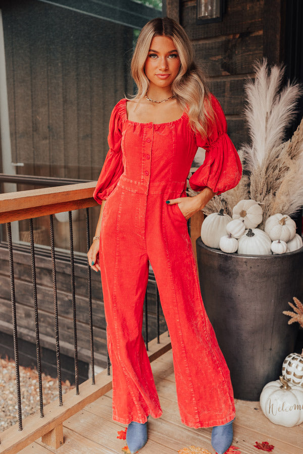 Red corduroy hot sale jumpsuit