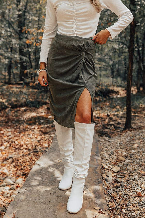 Autumn Harmony Faux Suede Skirt In Forest