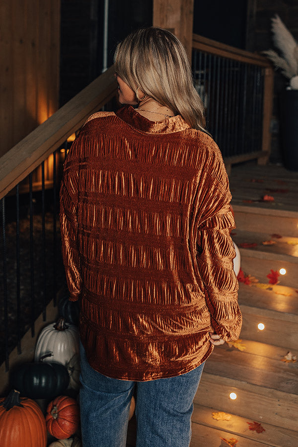 Amazing Views Velvet Top in Rust Curves   