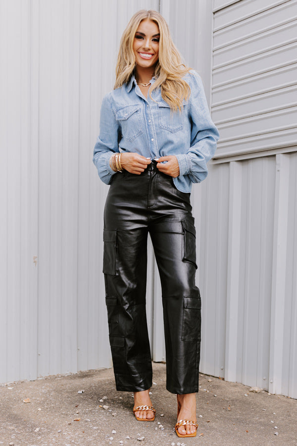 The Jenika High Waist Faux Leather Cargo Pants XL / Black The Jenika High Waist Faux Leather Cargo Pants XL / Black