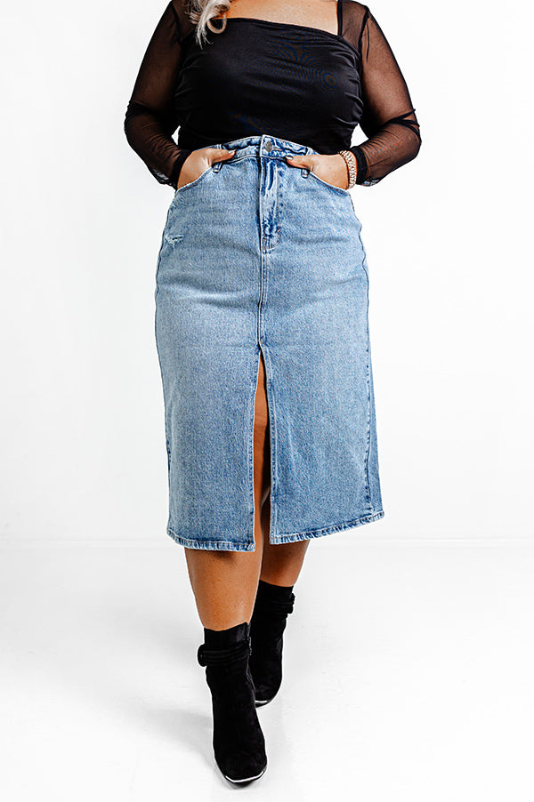 The Everly High Waist Denim Skirt Curves