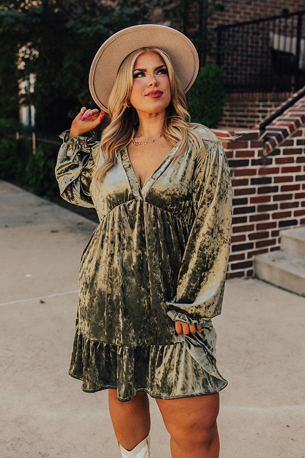 Social And Chic Velvet Babydoll Dress In Army Green Curves Social And Chic Velvet Babydoll Dress In Army Green Curves