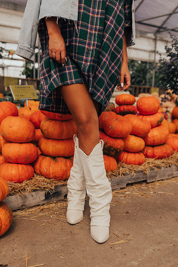 The Mila Denim Cowboy Boot In Ivory