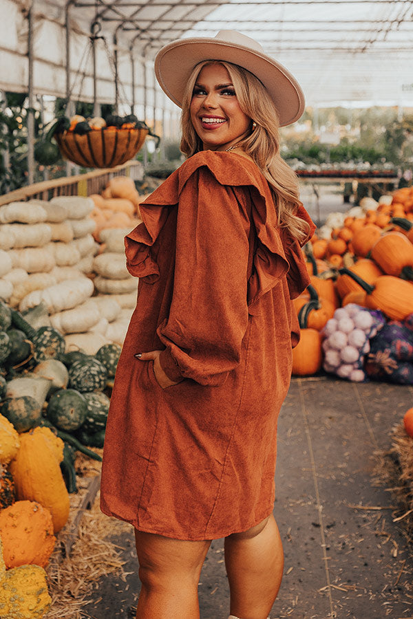 Boston Chill Corduroy Dress in Rust Curves Boston Chill Corduroy Dress in Rust Curves
