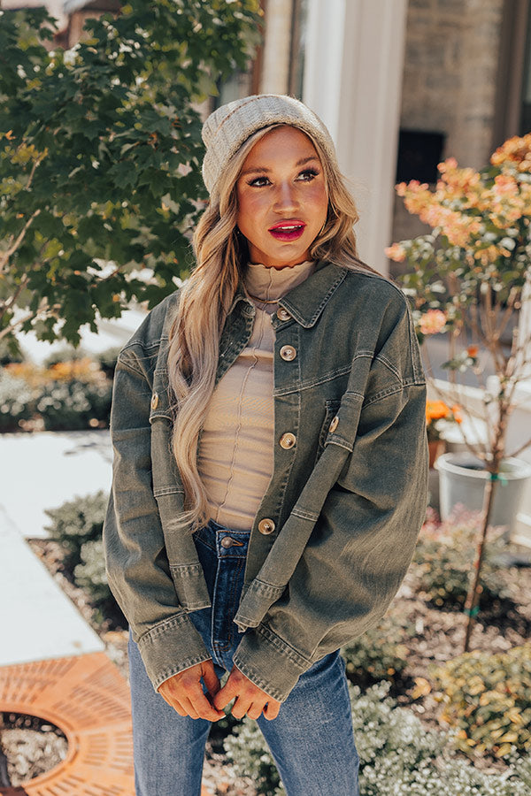 Fact Or Fiction Denim Jacket In Olive