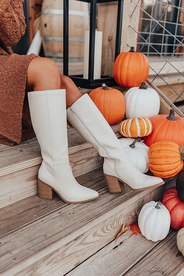 The Elanor Faux Leather Knee High Boot in Ivory
