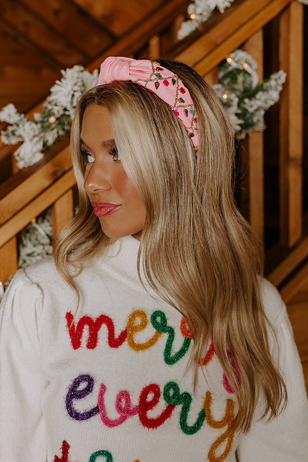 Christmas Carol Embellished Headband In Pink