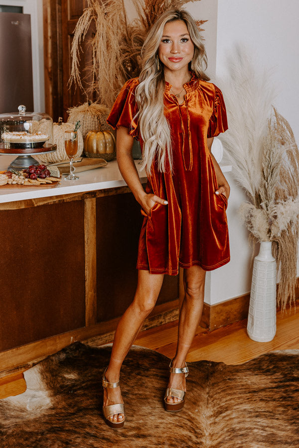 rust velvet dress Modern Marvel Velvet Mini Dress In Rust