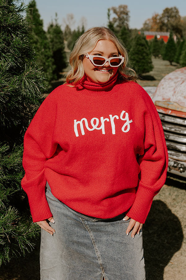 Merry Turtle Neck Sweater In Red Curves