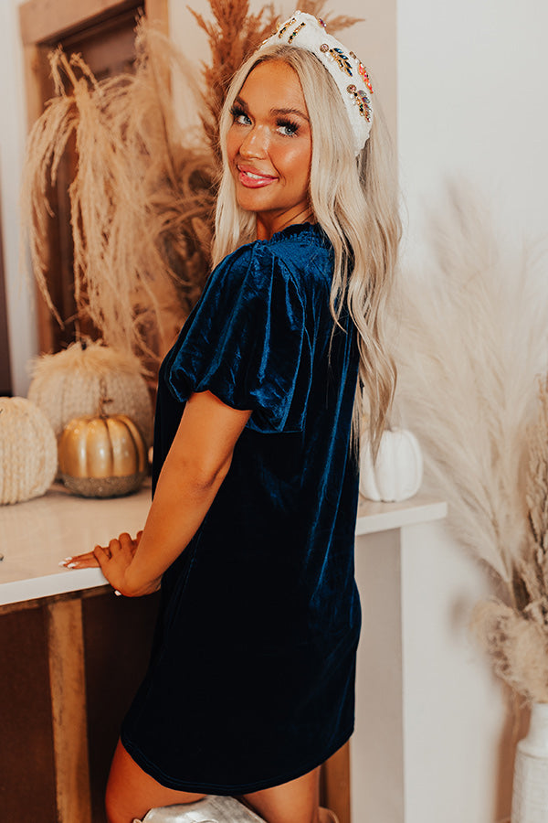 Modern Marvel Velvet Mini Dress In Blue Modern Marvel Velvet Mini Dress In Blue