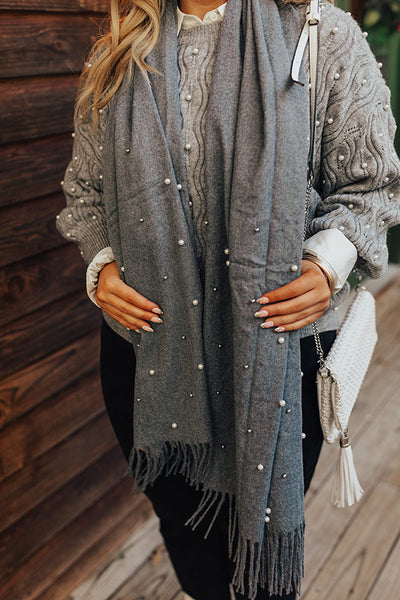 Escape To Comfort Embellished Scarf In Grey • Impressions Online Boutique