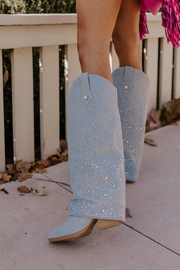 The Kenzo Embellished Denim Cowboy Boot In Light Wash