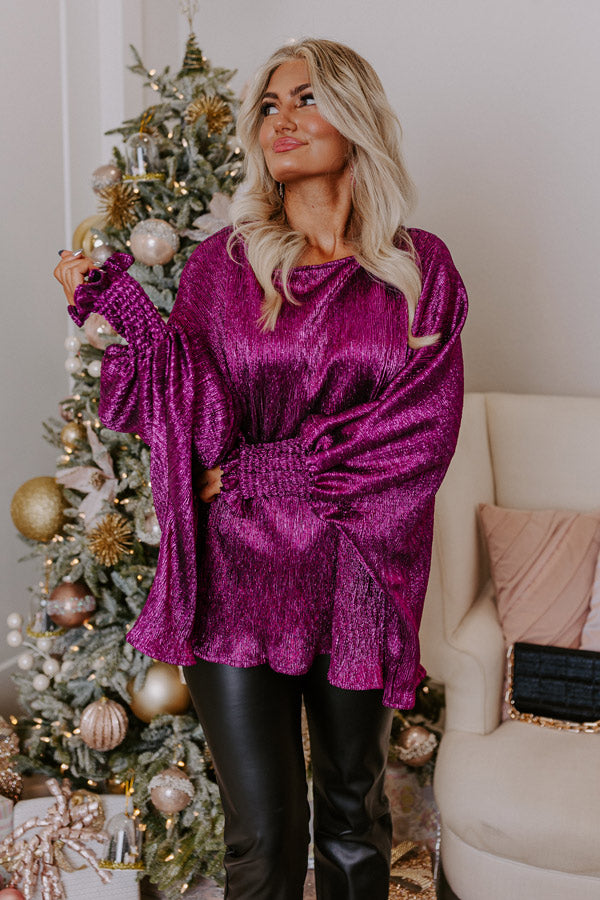 Sleek Silhouettes Metallic Top In Fuchsia