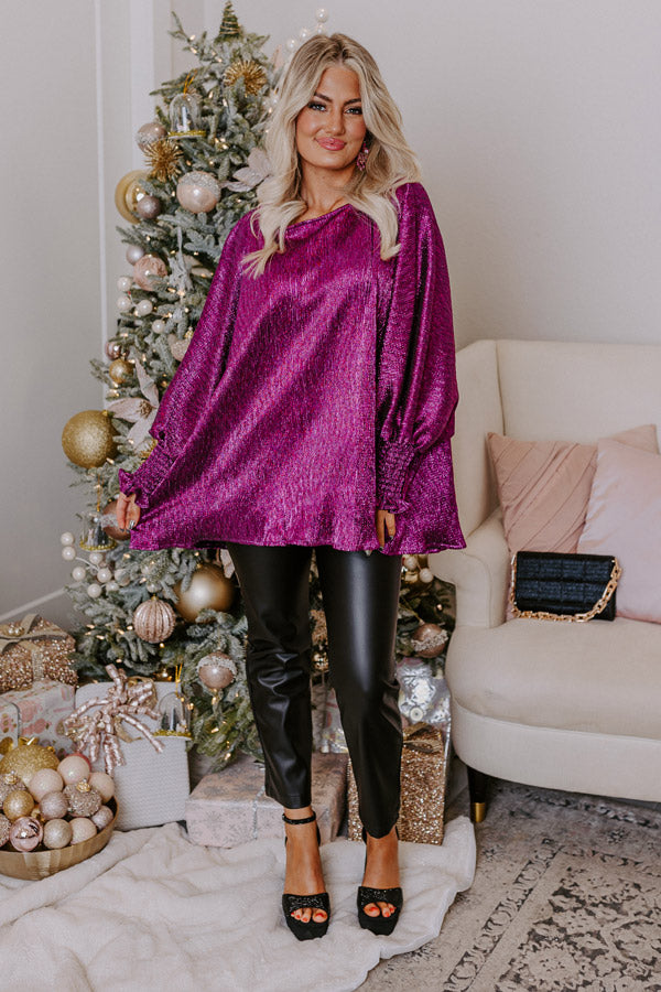 Sleek Silhouettes Metallic Top In Fuchsia