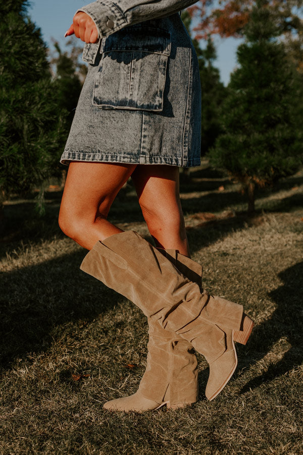 The Landry Faux Suede Knee High Boot In Taupe