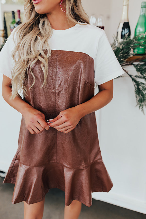Dare To Dream Faux Leather Mini Dress In Brown