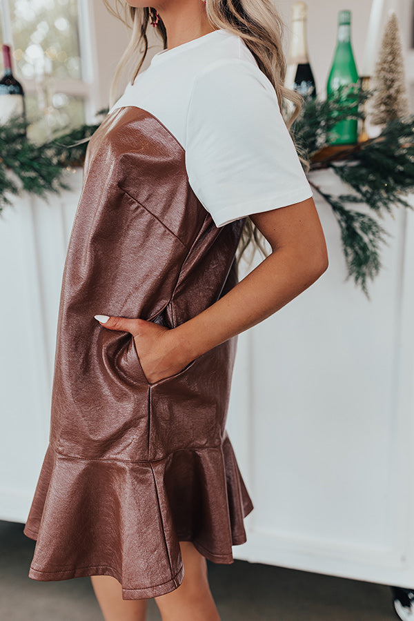 Dare To Dream Faux Leather Mini Dress In Brown