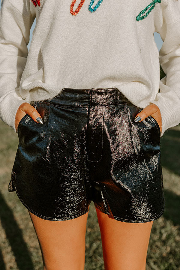 Opening Act High Waist Faux Leather Shorts In Black