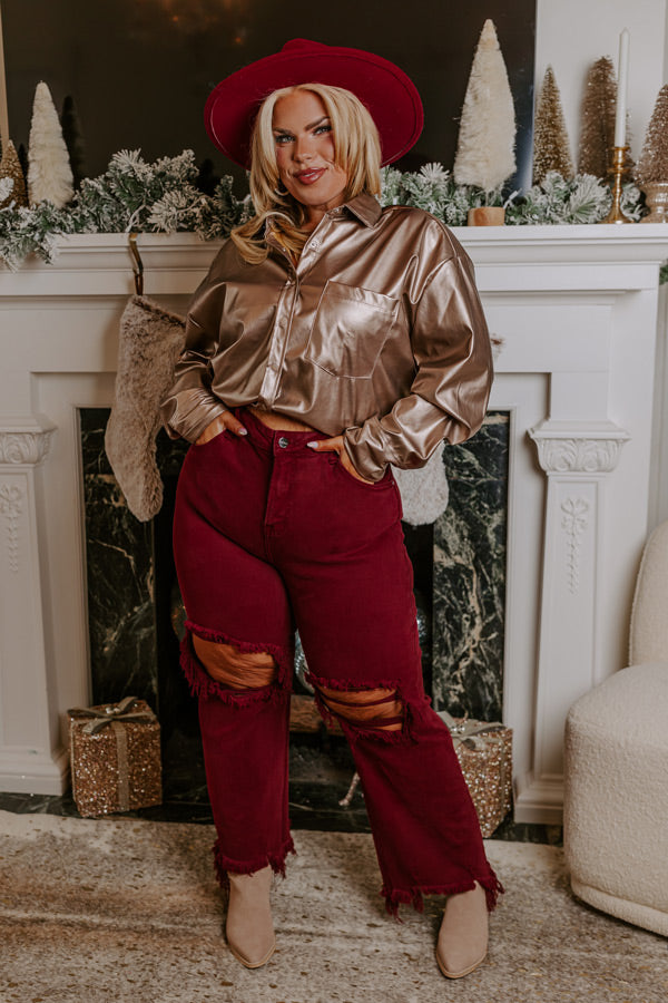 Risen The Eras High Waist Distressed Jean In Wine Curves