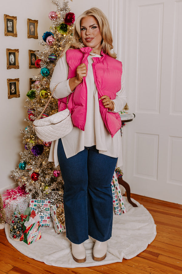 Cool Weather Inclined Puffer Vest in Bubblegum Pink Curves