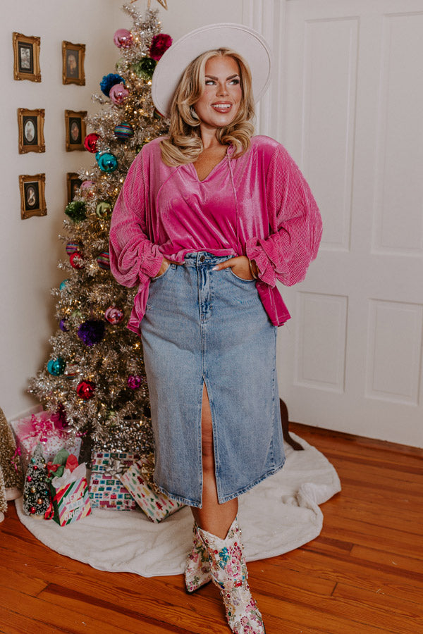 Statement Maker Velvet Top In Pink Curves