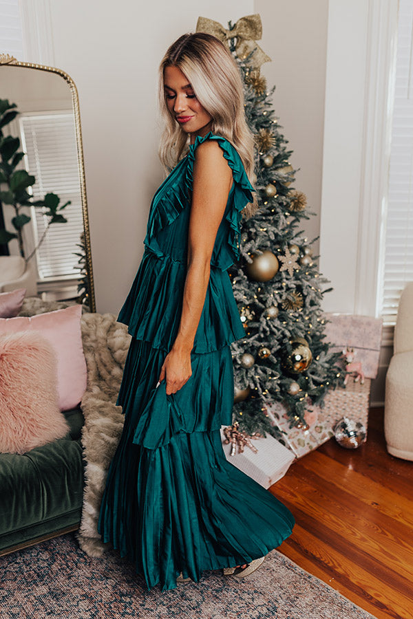 Seeking Champagne Pleated Maxi Dress In Hunter Green Seeking Champagne Pleated Maxi Dress In Hunter Green