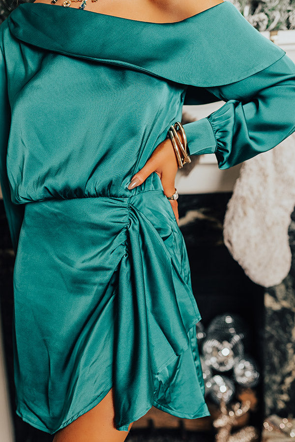 Statement Maker Satin Mini Dress In Hunter Green Statement Maker Satin Mini Dress In Hunter Green
