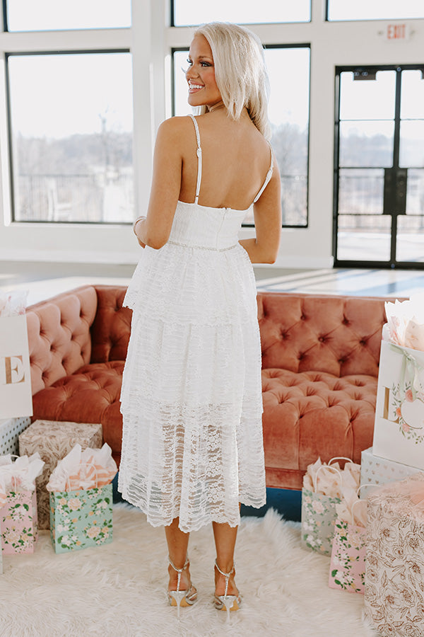 tiered lace midi dress Peach Coast Tiered Lace Shirt Midi Dress