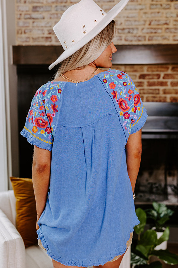 Loving The Sun Embroidered Top In Airy Blue