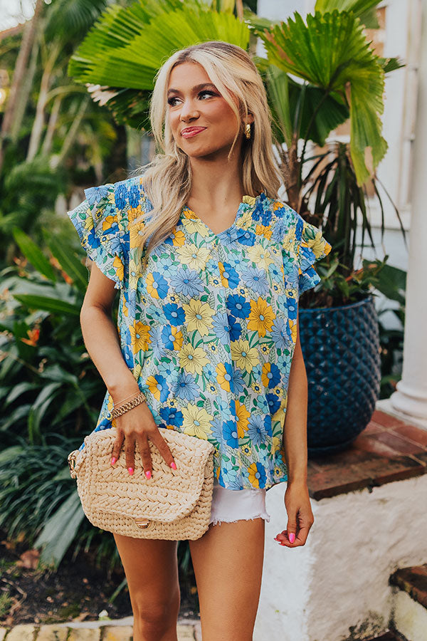 Floral Galore Shift Top In Blue