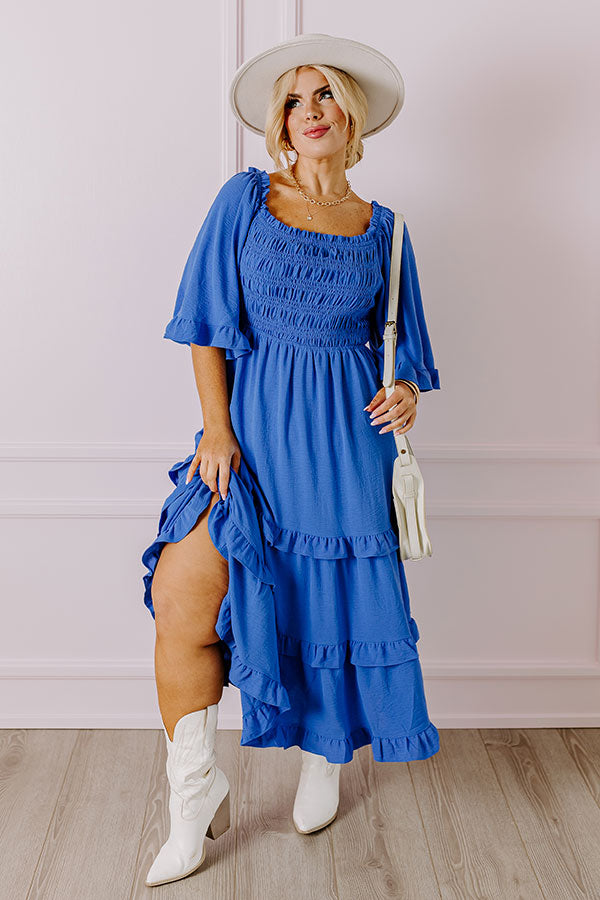 Toes In The Sand Smocked Midi in Royal Blue Curves