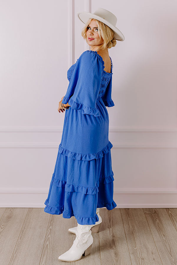 Toes In The Sand Smocked Midi in Royal Blue Curves