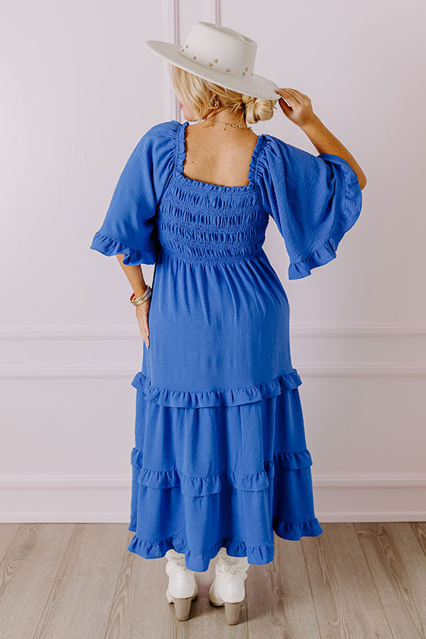 Toes In The Sand Smocked Midi in Royal Blue Curves