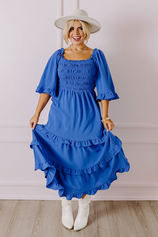 Toes In The Sand Smocked Midi in Royal Blue Curves