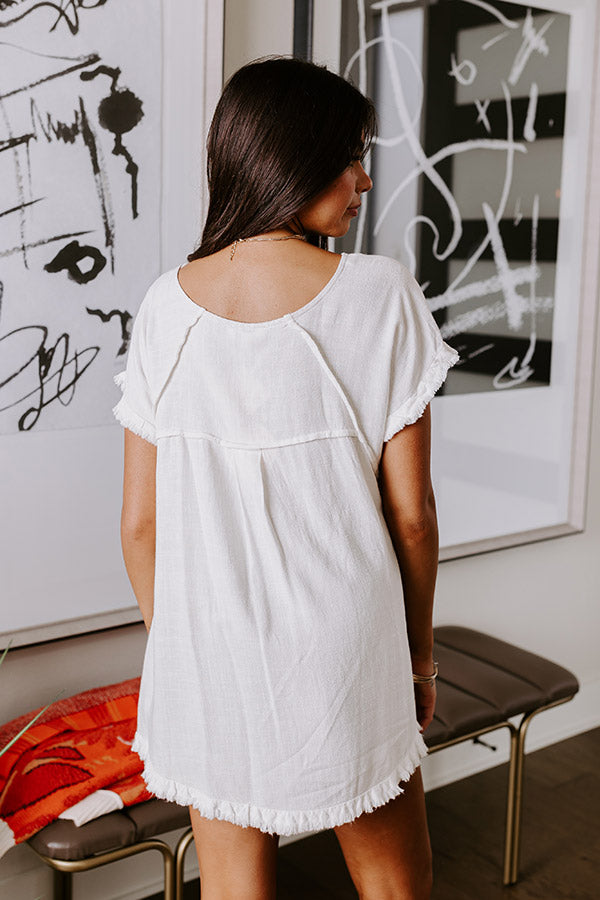 Open Book Frayed Shift Top In Ivory