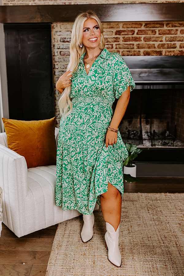 Resort Getaway Floral Midi in Green Curves