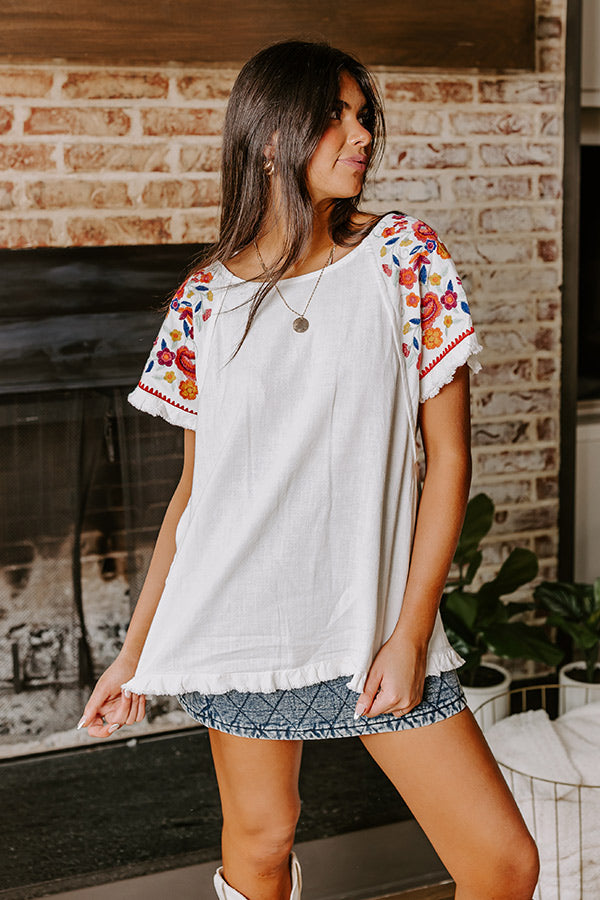 Loving The Sun Embroidered Top In White