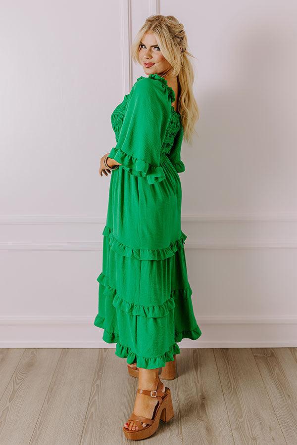 Toes In The Sand Smocked Midi in Green Curves