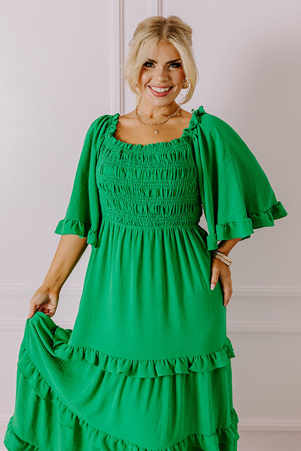 Toes In The Sand Smocked Midi in Green Curves