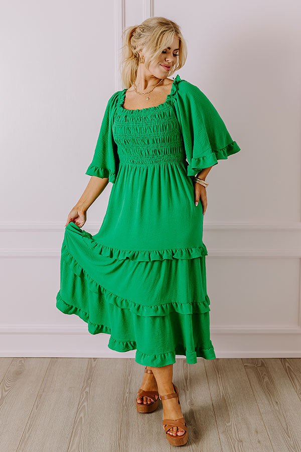 Toes In The Sand Smocked Midi in Green Curves