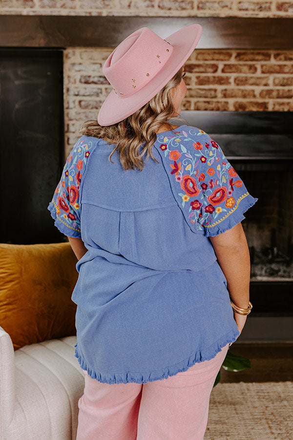 Loving The Sun Embroidered Top In Airy Blue Curves