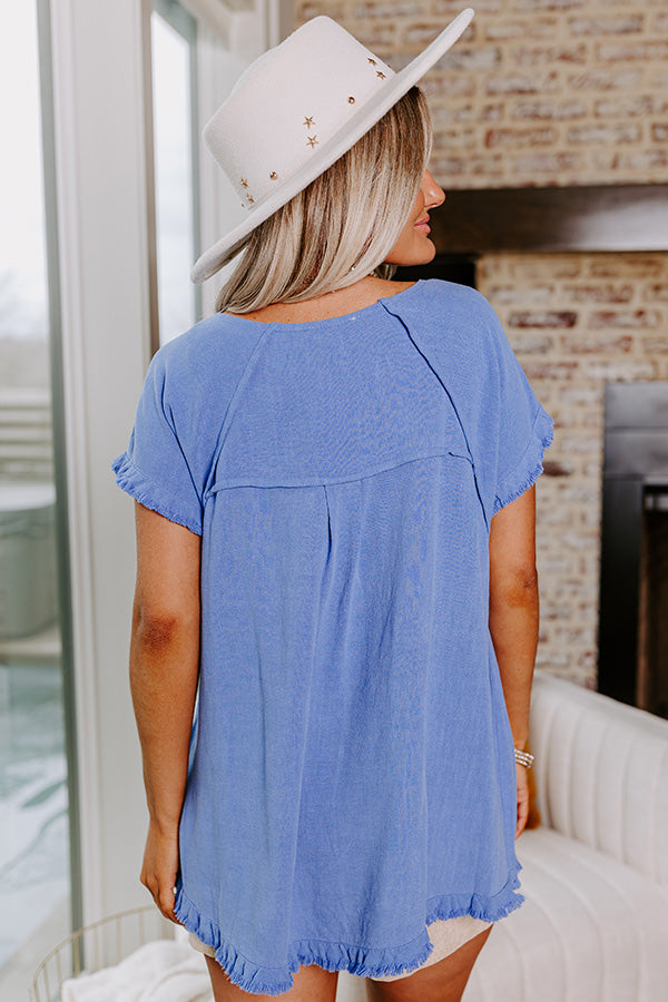 Open Book Frayed Shift Top In Dark Periwinkle