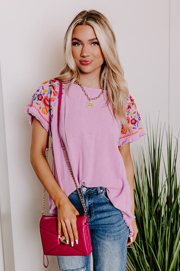 Loving The Sun Embroidered Top In Lavender