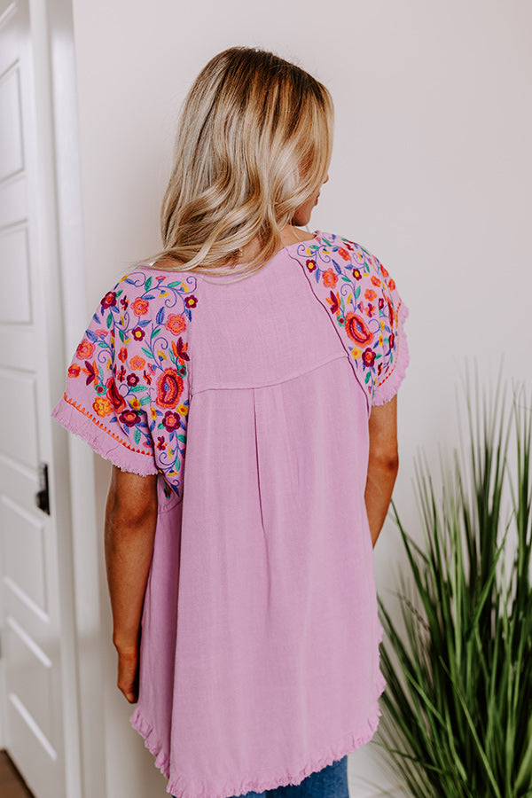 Loving The Sun Embroidered Top In Lavender