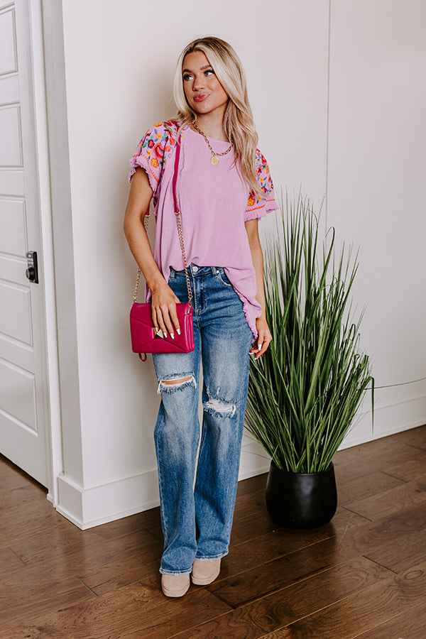 Loving The Sun Embroidered Top In Lavender