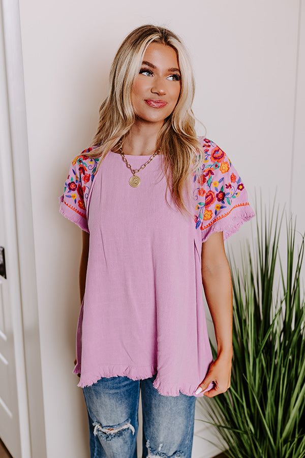 Loving The Sun Embroidered Top In Lavender