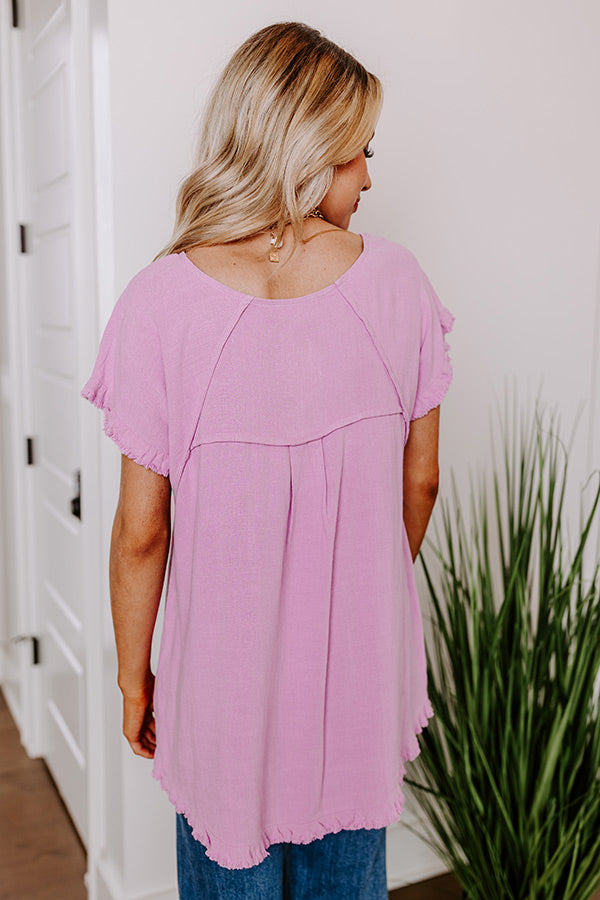 Open Book Frayed Shift Top In Violet